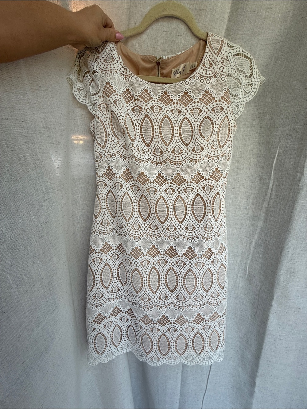 Eliza J Size 2 Ivory Lace Nude Lined Sheath Dress Bridal Cocktail